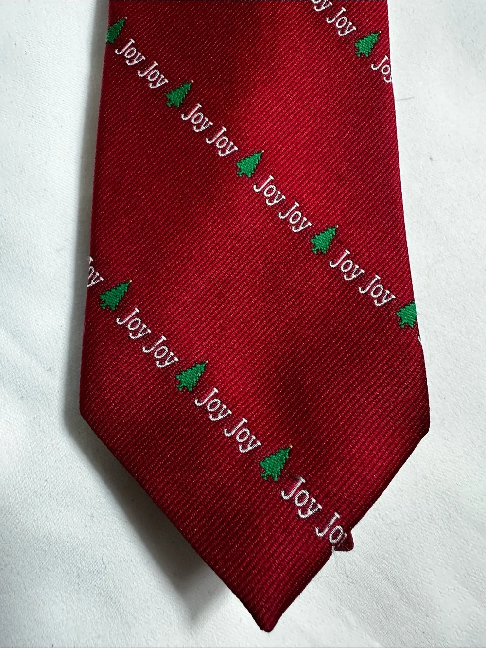 A50. Towncraft Christmas Tie Joy and Christmas Tree Red Necktie.